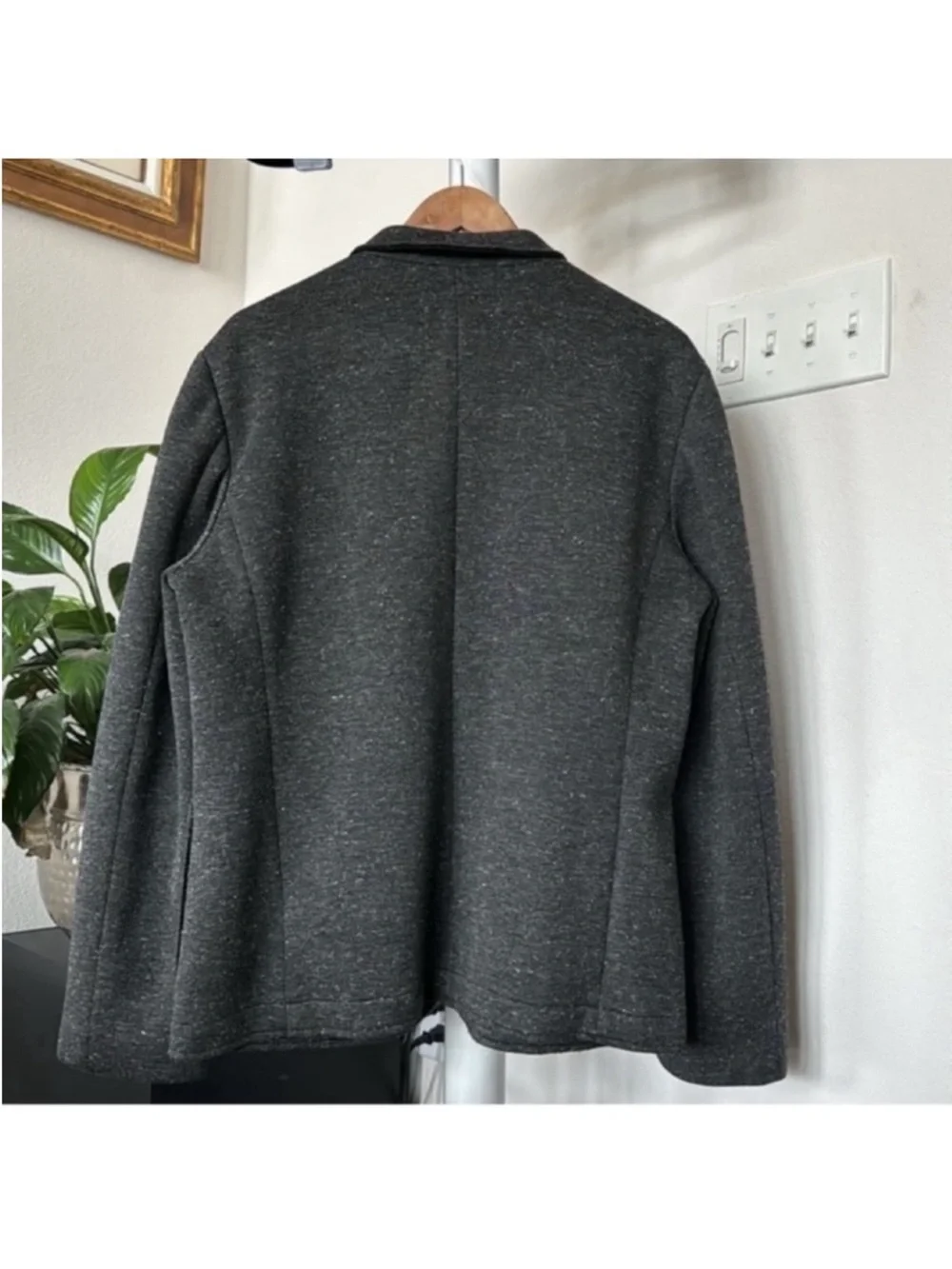 ATM Bonded Knit Speckled Sporty Blazer Jacket Sz 44 charcoal Gray